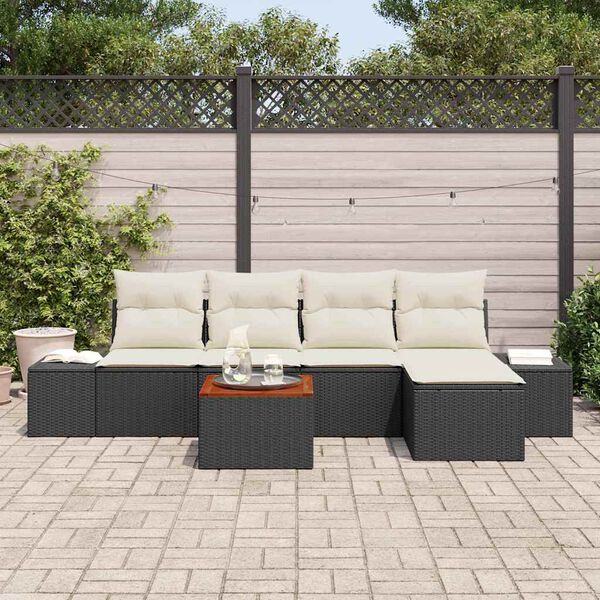 vidaXL Ensemble de canapé de jardin 6 pcs Noir et Crème polyrotin