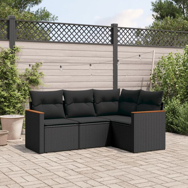 vidaXL Salon de jardin 4 pcs avec coussins noir r&eacute;sine tress&eacute;e