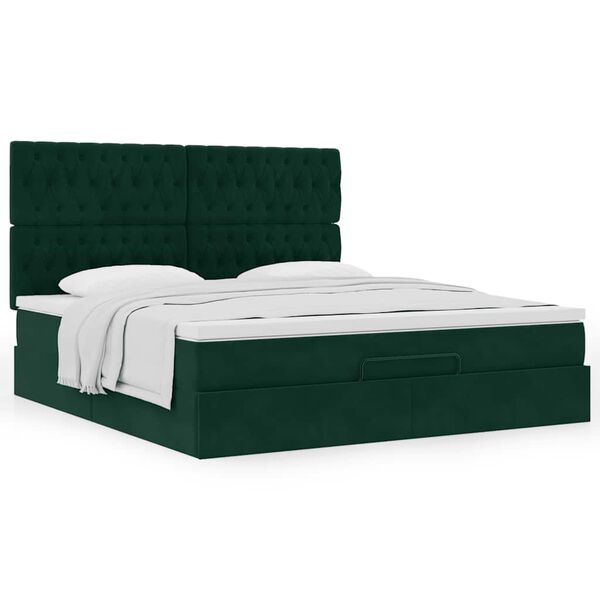 vidaXL Cadre de lit ottoman avec matelas vert fonc&eacute; 160x200 cm velours