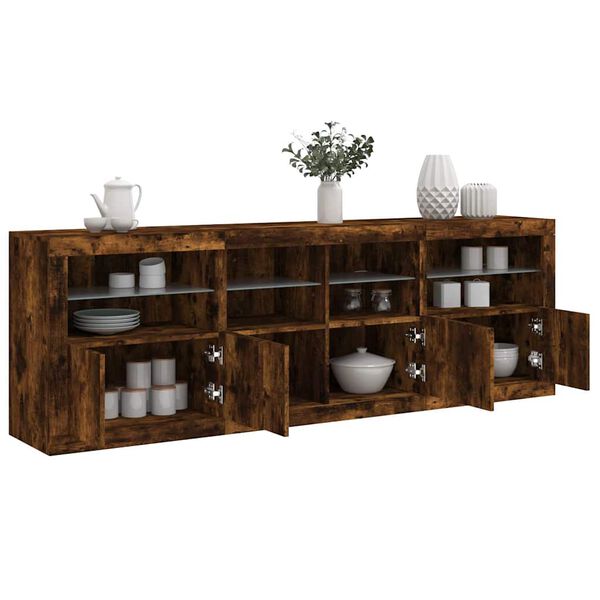 vidaXL Buffet avec lumi&egrave;res LED ch&ecirc;ne fum&eacute; 202x37x67 cm