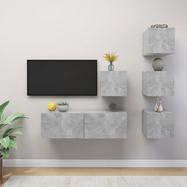 vidaXL Ensemble de meuble TV 5 pcs Gris béton Bois d'ingénierie