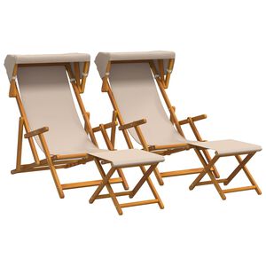vidaXL Chaise Longue 4 pcs 3 Position Bois d'eucalyptus massif Beige