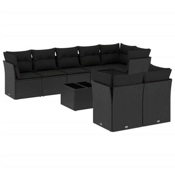 vidaXL Salon de jardin 9 pcs avec coussins noir r&eacute;sine tress&eacute;e