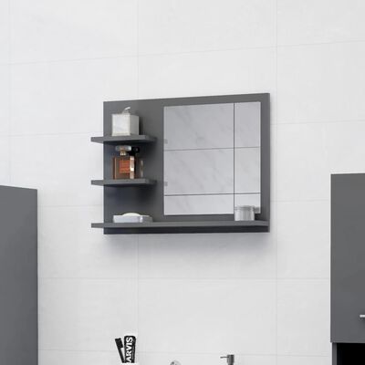 vidaXL Miroir de salle de bain Gris brillant 60x10,5x45 cm Aggloméré
