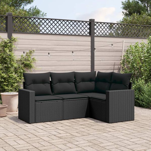vidaXL Salon de jardin 4 pcs avec coussins noir r&eacute;sine tress&eacute;e