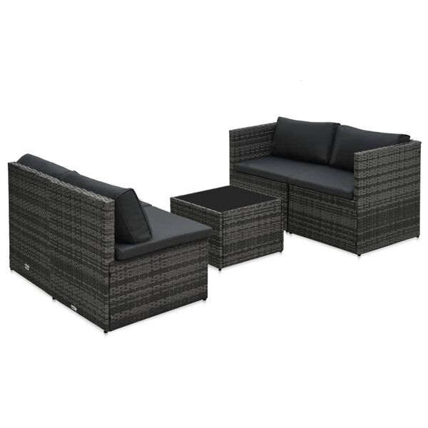 vidaXL Salon de jardin 5 pcs avec coussins R&eacute;sine tress&eacute;e Gris