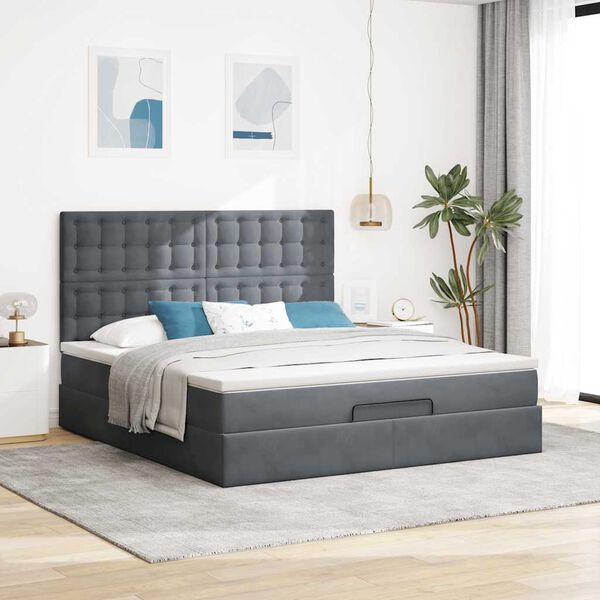 VidaXL Cadre de lit ottoman avec matelas gris fonc&eacute; 160x200cm velours