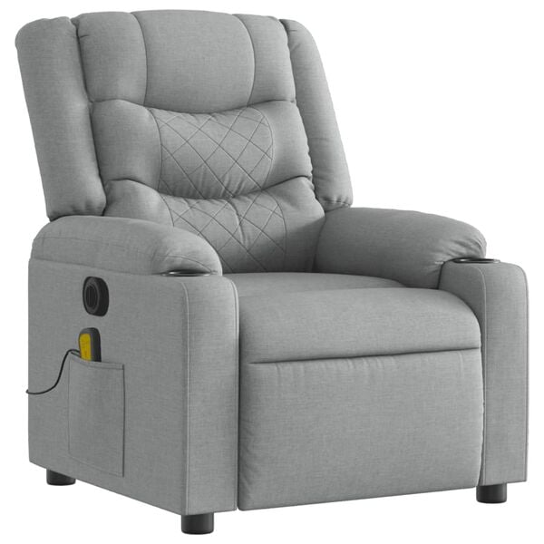 vidaXL Fauteuil de massage inclinable électrique gris clair tissu