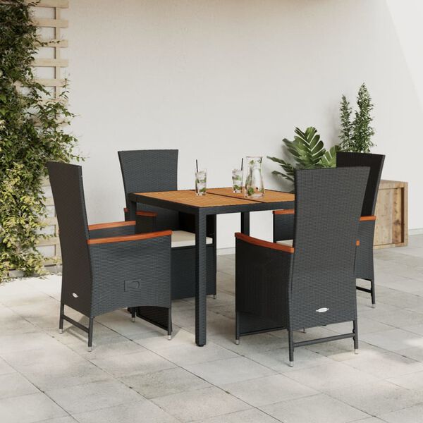 vidaXL Ensemble &agrave; manger de jardin coussins 5pcs Noir R&eacute;sine tress&eacute;e