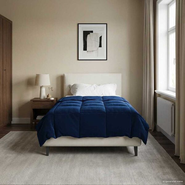vidaXL Duvet d'hiver Matelass&eacute; Bleu fonc&eacute; 155 x 220 cm Microfibre