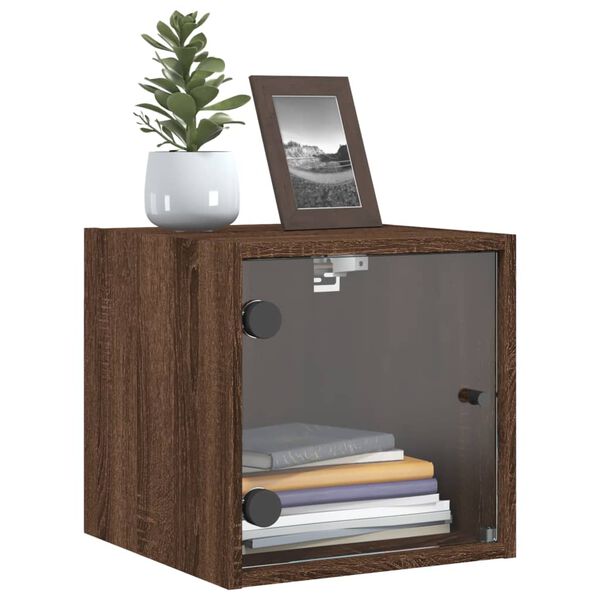 vidaXL Table de chevet avec porte en verre ch&ecirc;ne marron 35x37x35 cm