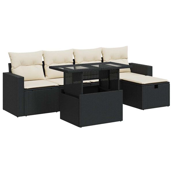vidaXL Salon de jardin 6 pcs avec coussins noir r&eacute;sine tress&eacute;e