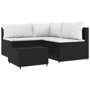vidaXL Salon de jardin 4 pcs avec coussins Noir R&eacute;sine tress&eacute;e