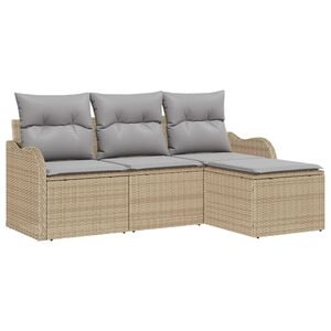vidaXL Ensemble de canap&eacute; de jardin avec coussin 4 pcs Beige polyrotin
