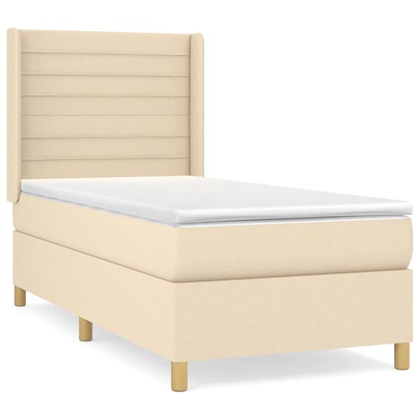 vidaXL Sommier &agrave; lattes de lit avec matelas Cr&egrave;me 90x200 cm Tissu