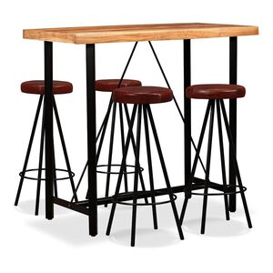 vidaXL Ensemble de bar 5 pcs Bois d'acacia massif et cuir v&eacute;ritable