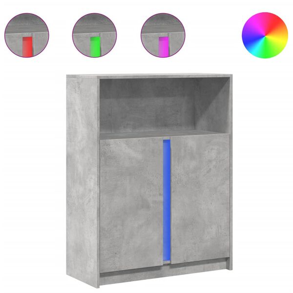 vidaXL Buffet avec LED gris b&eacute;ton 77x34x100 cm bois d'ing&eacute;nierie