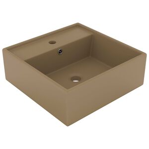 vidaXL Lavabo carr&eacute; de luxe &agrave; trop-plein Cr&egrave;me mat 41x41 cm C&eacute;ramique