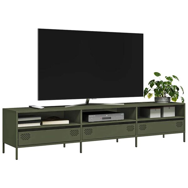 vidaXL Meuble TV vert olive 202x39x43,5 cm acier lamin&eacute; &agrave; froid