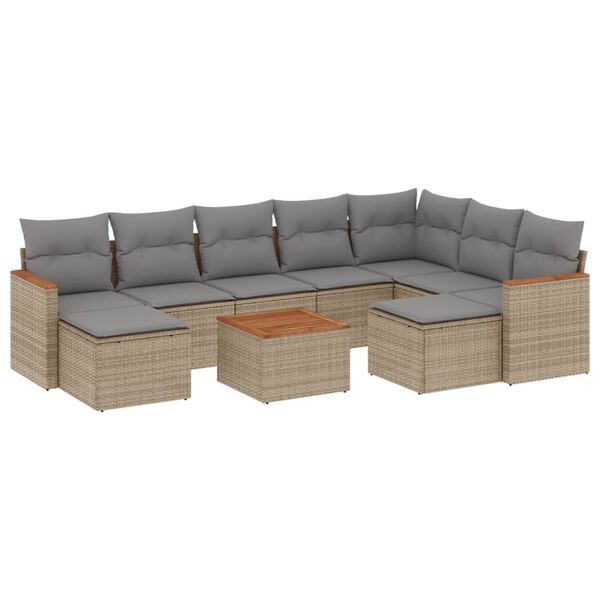 vidaXL Salon de jardin et coussins 10 pcs m&eacute;lange beige r&eacute;sine tress&eacute;e