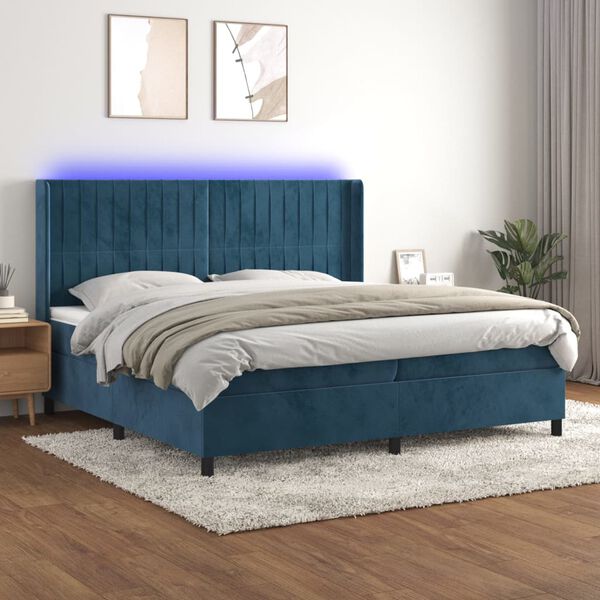 vidaXL Sommier &agrave; lattes de lit matelas et LED Bleu fonc&eacute; 200x200 cm