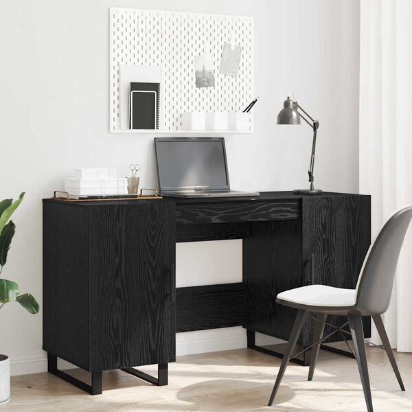 vidaXL Bureau avec porte Ch&ecirc;ne noir 140 x 50 x 75 cm Bois d'ing&eacute;nierie