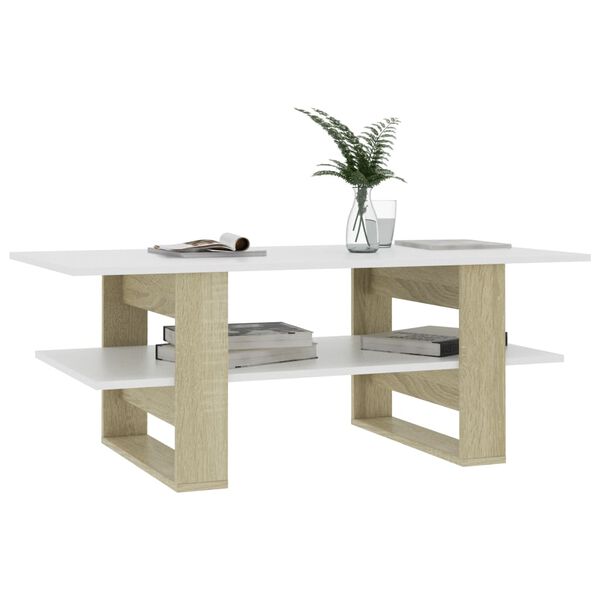 vidaXL Table basse blanc et ch&ecirc;ne sonoma 110x55x42cm bois d'ing&eacute;nierie