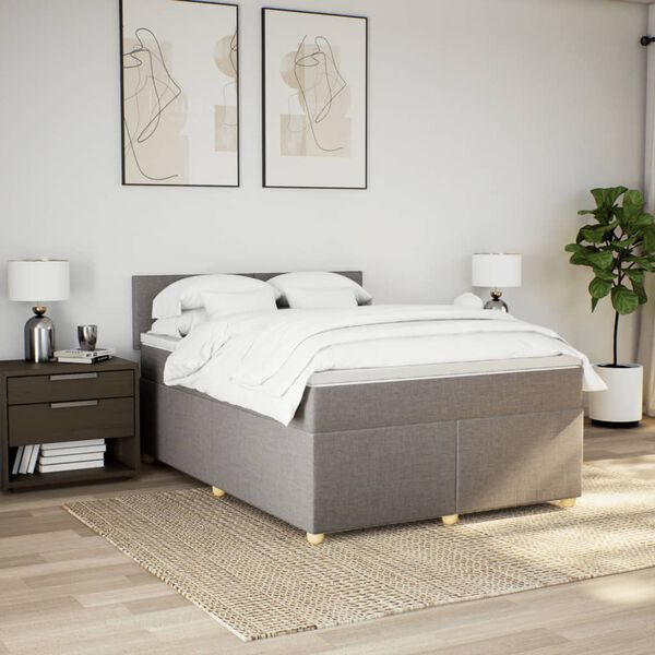 vidaXL Sommier &agrave; lattes de lit avec matelas Taupe 140x190 cm Tissu