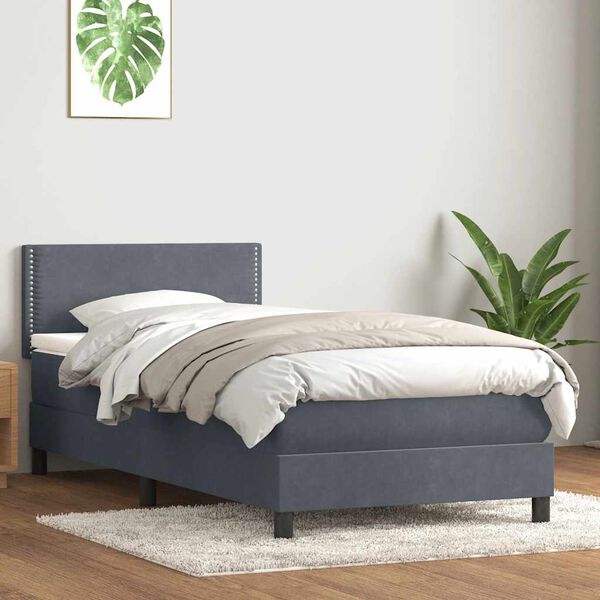 vidaXL Sommier &agrave; lattes de lit et matelas et LED gris fonc&eacute; 80x220 cm velours