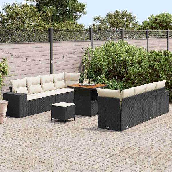 vidaXL Ensemble de canap&eacute; de jardin 11 pcs Noir et Cr&egrave;me polyrotin