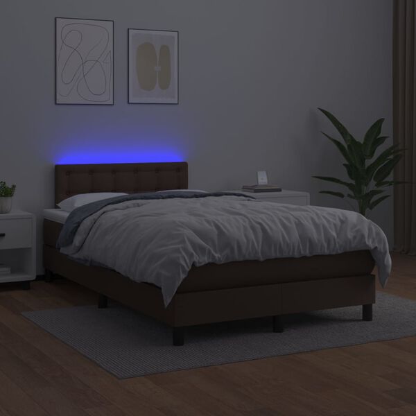 vidaXL Sommier &agrave; lattes de lit avec matelas et LED Marron 120x200 cm