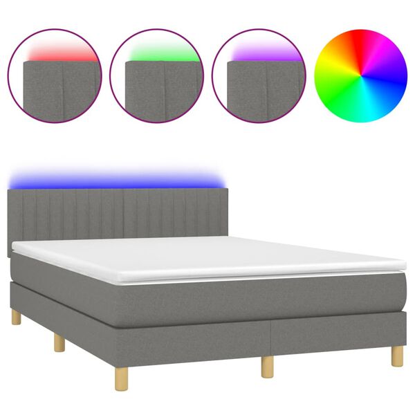 vidaXL Sommier &agrave; lattes de lit et matelas et LED Gris fonc&eacute; 140x190 cm