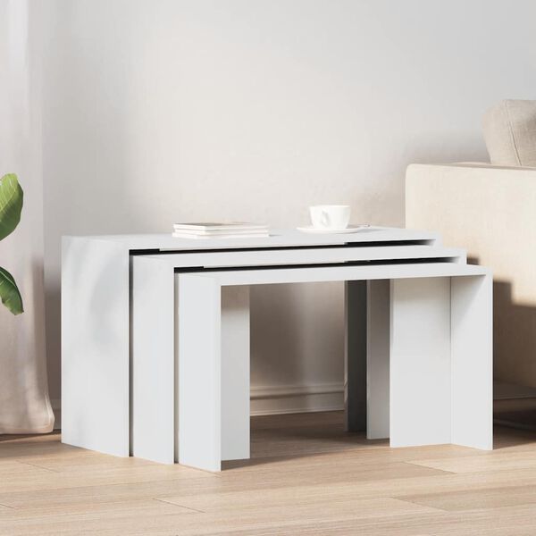 vidaXL Tables gigognes 3 pcs blanc bois d'ing&eacute;nierie