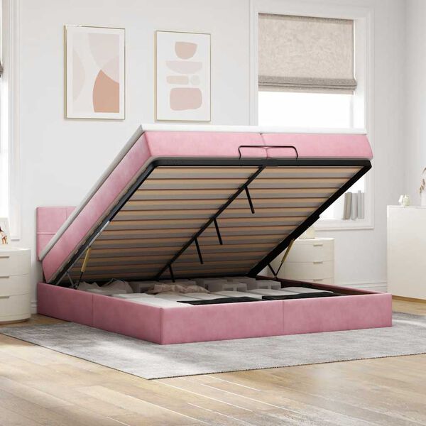 vidaXL Cadre de lit ottoman avec matelas rose 200x200 cm velours