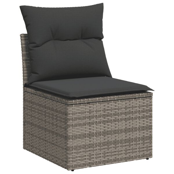 vidaXL Salon de jardin 9 pcs avec coussins gris r&eacute;sine tress&eacute;e