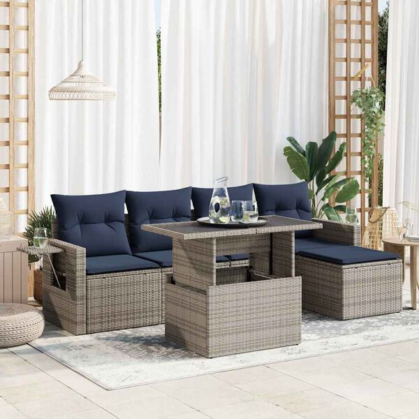 vidaXL Salon de jardin 6 pcs avec coussins gris résine tressée acacia