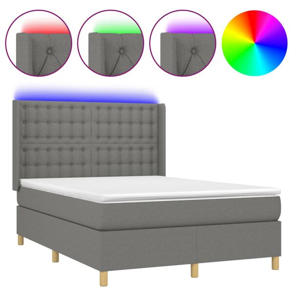 vidaXL Sommier &agrave; lattes de lit matelas LED Gris fonc&eacute; 140x200 cm Tissu