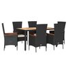 vidaXL Ensemble &agrave; manger de jardin coussins 7pcs Noir R&eacute;sine tress&eacute;e