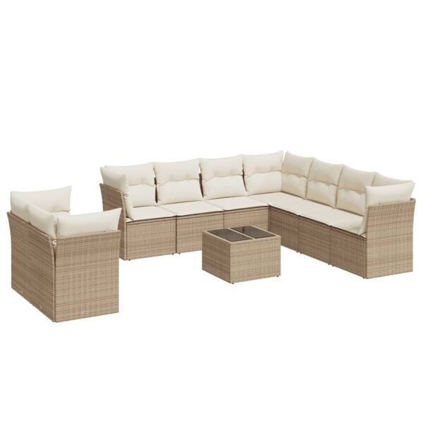 vidaXL Salon de jardin avec coussins 10 pcs beige r&eacute;sine tress&eacute;e