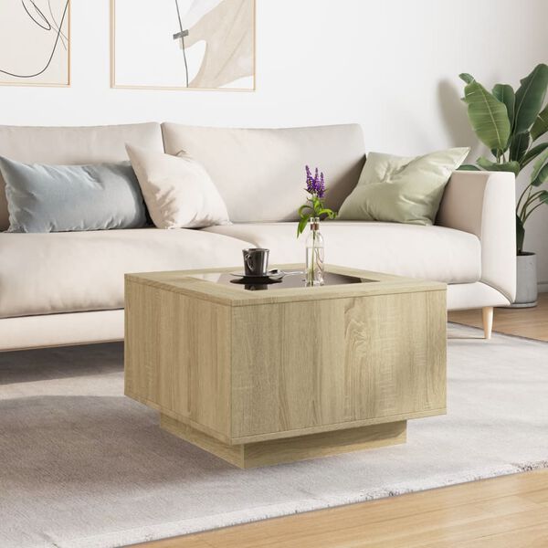 vidaXL Table basse avec LED ch&ecirc;ne sonoma 60x60x40 cm bois d'ing&eacute;nierie