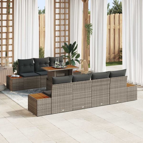 vidaXL Ensemble de canap&eacute; de jardin 8 pcs Gris Poly rotin
