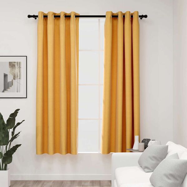 vidaXL Rideaux occultants Aspect lin &agrave; &oelig;illets 2 pcs Jaune 140x175 cm