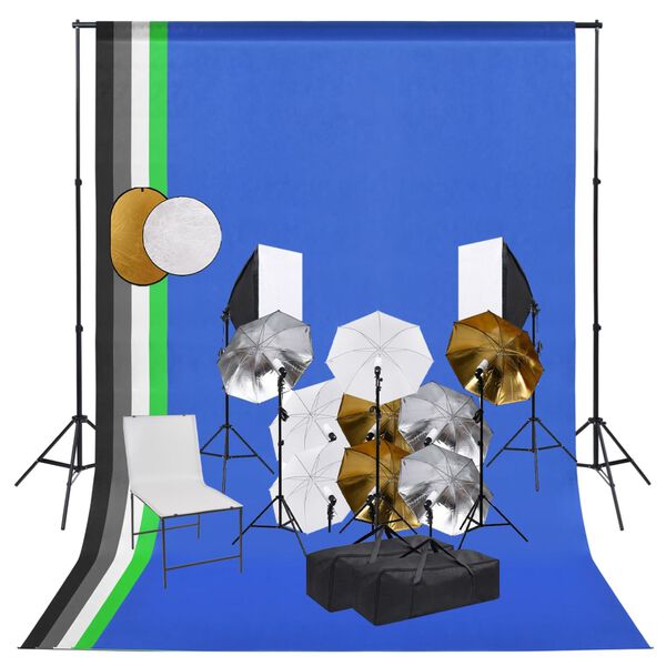 vidaXL Kit de studio photo avec lampes toile de fond et r&eacute;flecteur