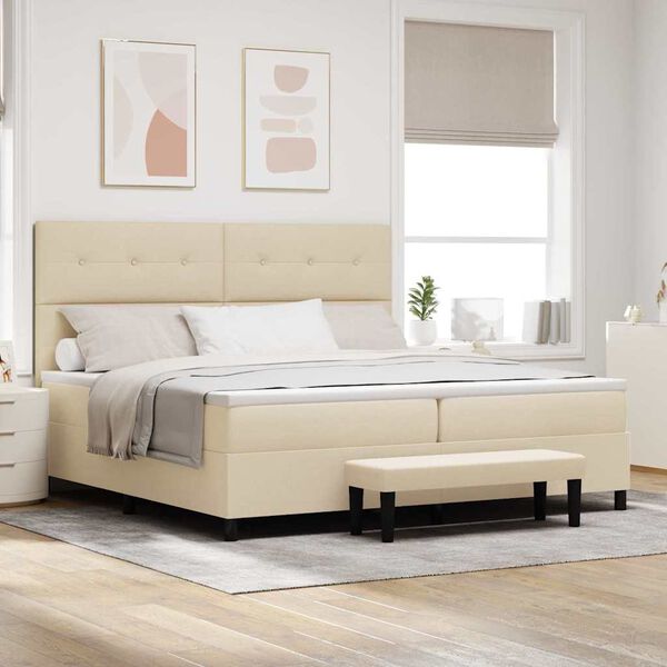 vidaXL Lit &agrave; ressorts avec matelas Cr&egrave;me 200 x 200 cm tissu