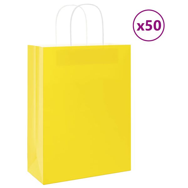 vidaXL Sacs en papier 50 pcs avec poign&eacute;es jaune 26x12x35 cm