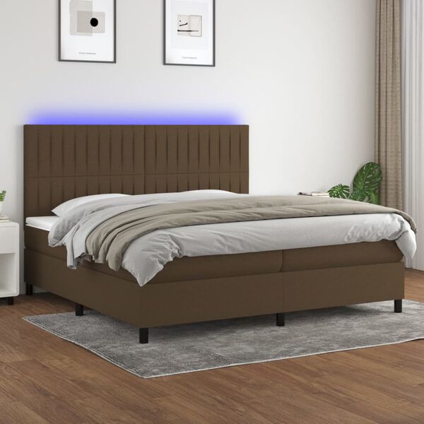 vidaXL Sommier &agrave; lattes de lit matelas et LED Marron fonc&eacute; 200x200 cm