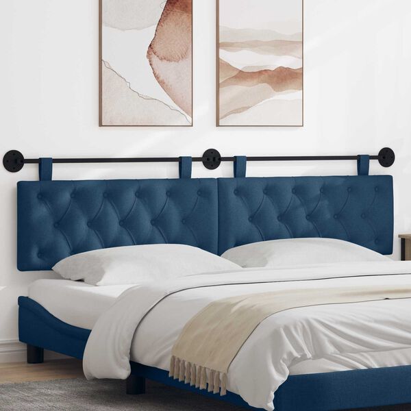 vidaXL T&ecirc;te de lit suspendue Montage mural Bleu 210 x 55 x 7 cm tissu