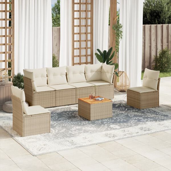 vidaXL Salon de jardin avec coussins 7 pcs beige r&eacute;sine tress&eacute;e