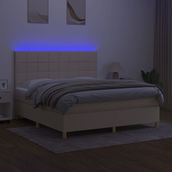 vidaXL Sommier &agrave; lattes de lit et matelas et LED Cr&egrave;me 160x200cm Tissu