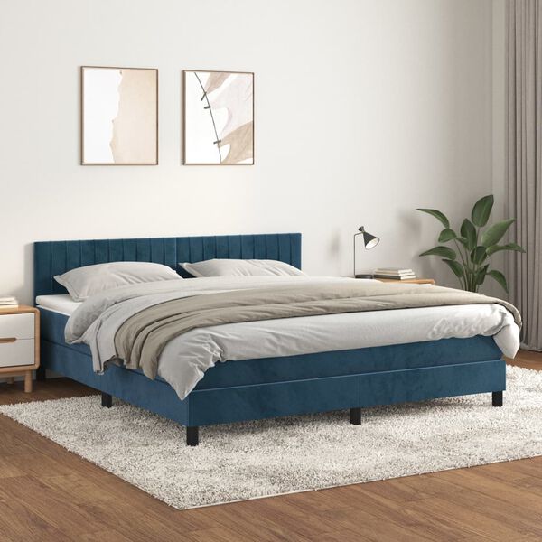 vidaXL Sommier &agrave; lattes de lit et matelas Bleu fonc&eacute; 160x200cm Velours